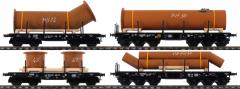 48695 Marklin Set 4-delig platte wagens voor zware goederen met lading