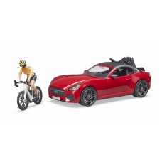 03485 Bruder Roadster met wielrenner en fietsendrager 1:16