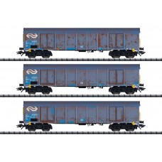 24367 Trix 3-delige set NS hogeboordwagens "houtspaandervervoer"