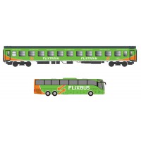 55249 ACME Personenrijtuig type Bomz + Bus MB Setra L17 RHD Flixtrain - Flixbus 55249 ACME Personenrijtuig type Bomz + Bus MB Setra L17 RHD Flixtrain - Flixbus