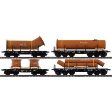 48695 Marklin Set 4-delig platte wagens voor zware goederen met lading 48695 Marklin Set 4-delig platte wagens voor zware goederen met lading