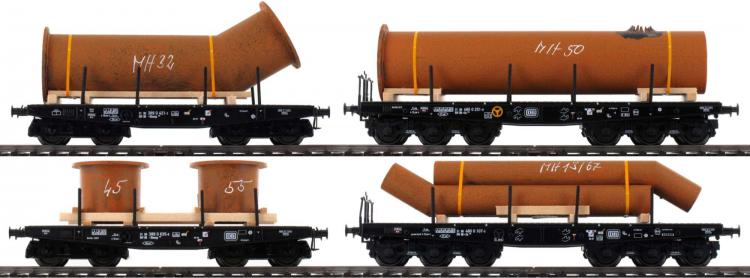 48695 Marklin Set 4-delig platte wagens voor zware goederen met lading