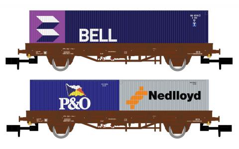 6400 Arnold N NS set van twee containerwagens BELL/P&O/Nedlloyd