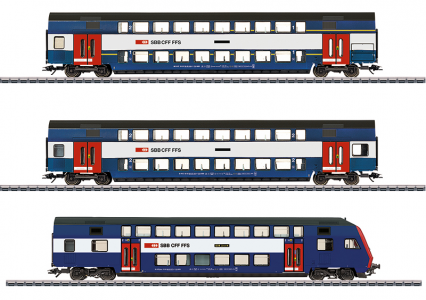 43574 + 43575 Marklin Set dubbeldeksrijtuigen met stuurstandrijtuig "Stadsspoor Zürich"