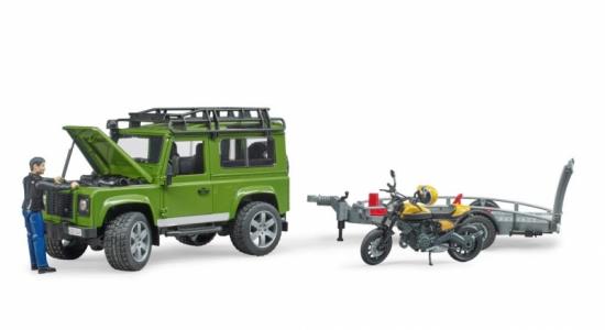02589 Bruder Land Rover met aanhanger en Scrambler Ducati 1:16